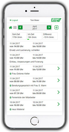 Arbeitszeiterfassung auf Smartphone